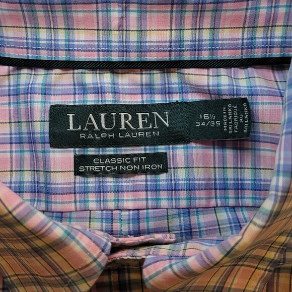 Lauren Ralph Lauren Button Up Shirt Mens Plaid 16 1/2 x 34/35 Preppy Academia - Picture 5 of 9
